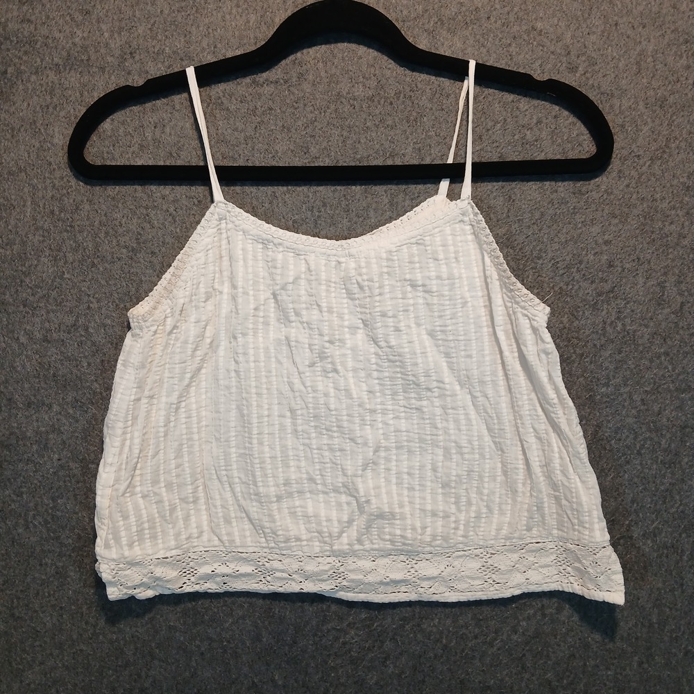 Whitewash 100% cotton sz S Crop Top Lace Trim Beach Boho Classic layerable